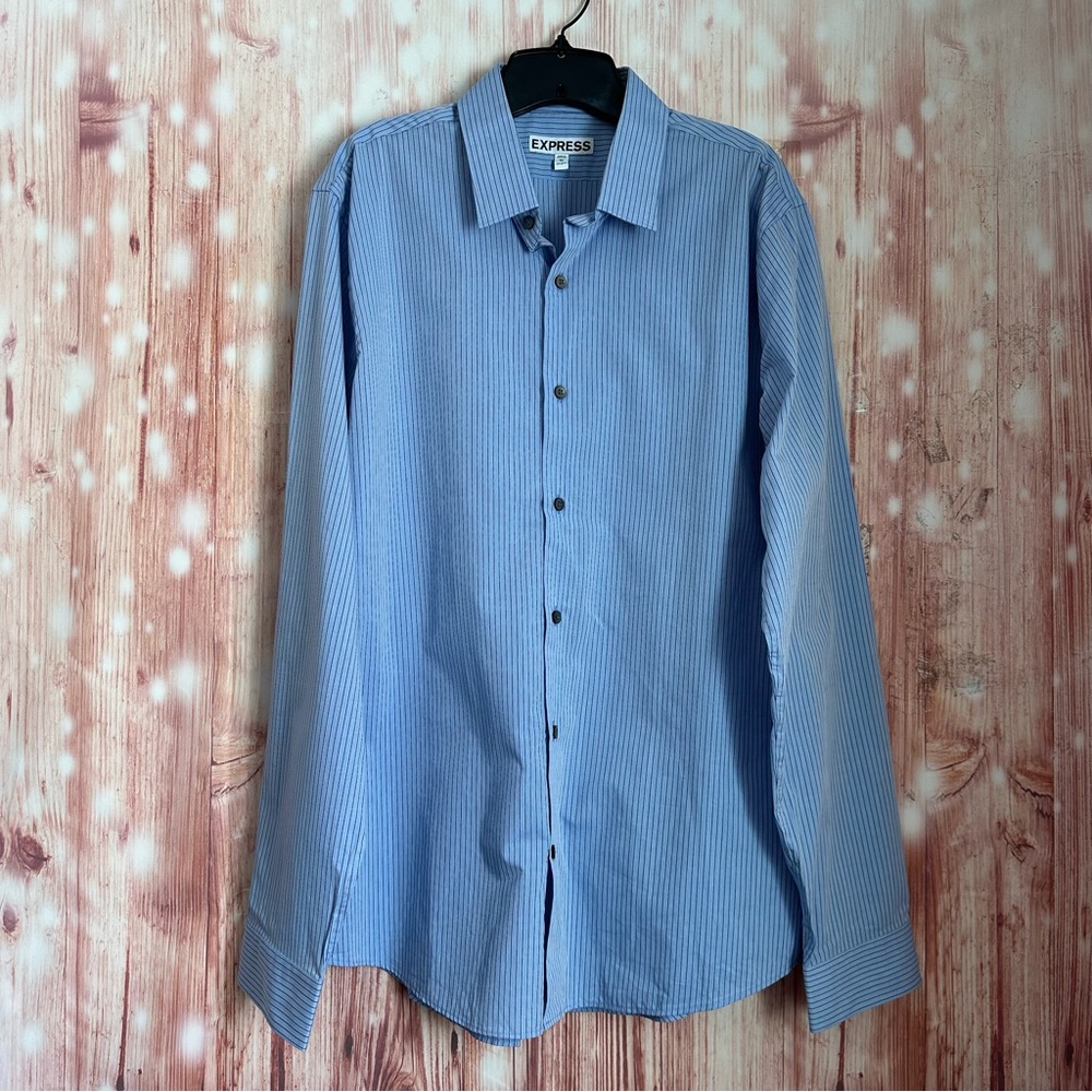 Express Blue Striped Extra Slim Fit 1MX Dress Shirt Size XL Neck 17-17.5